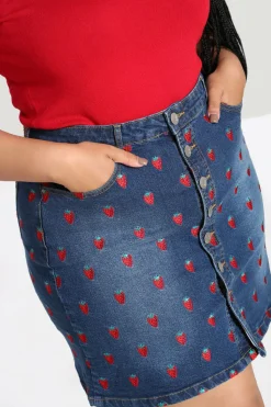 Women Hell Bunny Skirts<Strawberry Denim Mini Skirt