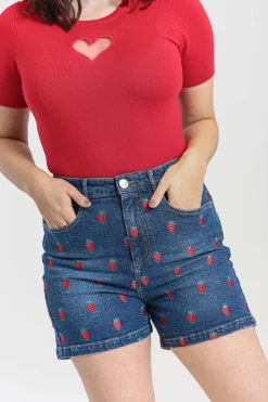 Women Hell Bunny Shorts<Strawberry Denim Shorts